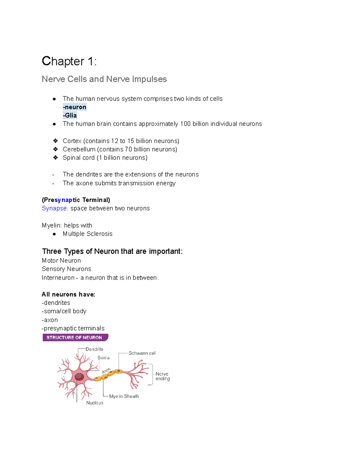 Physiological Psychology (Ch. 1) - Chapter 1: Nerve Cells and Nerve ...