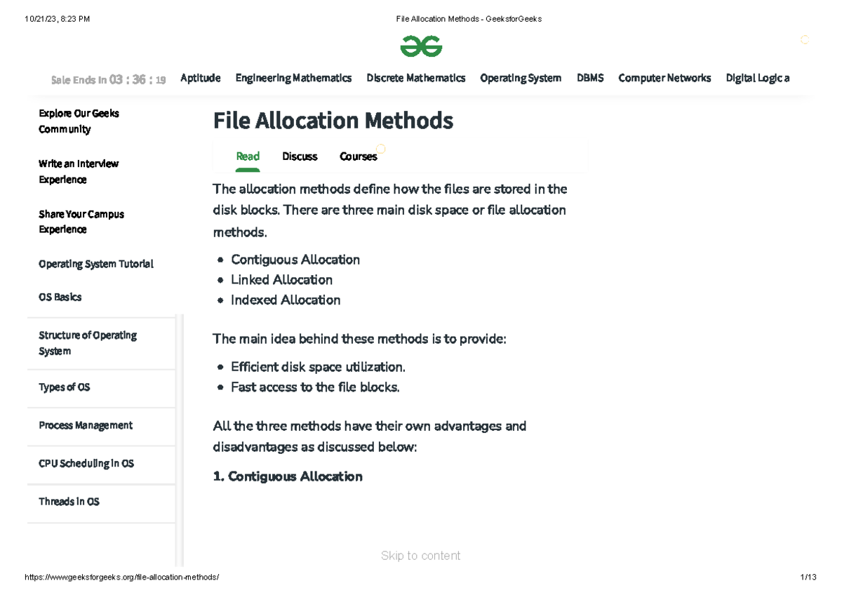 UNIT 4 File Allocation Methods - The allocation methods define how the ...