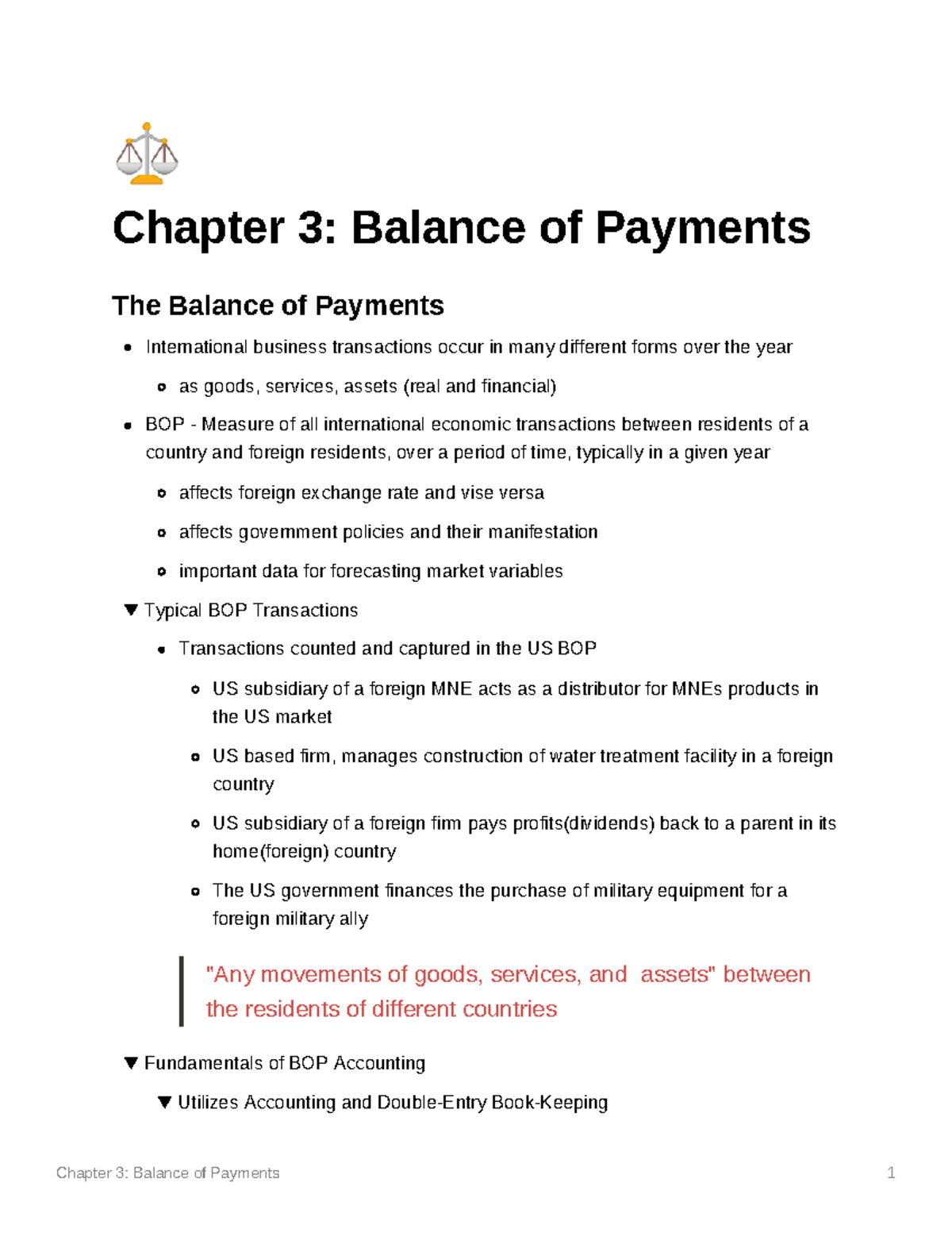 Chapter 3 Balance of Payments - Chapter 3: Balance of Payments The ...