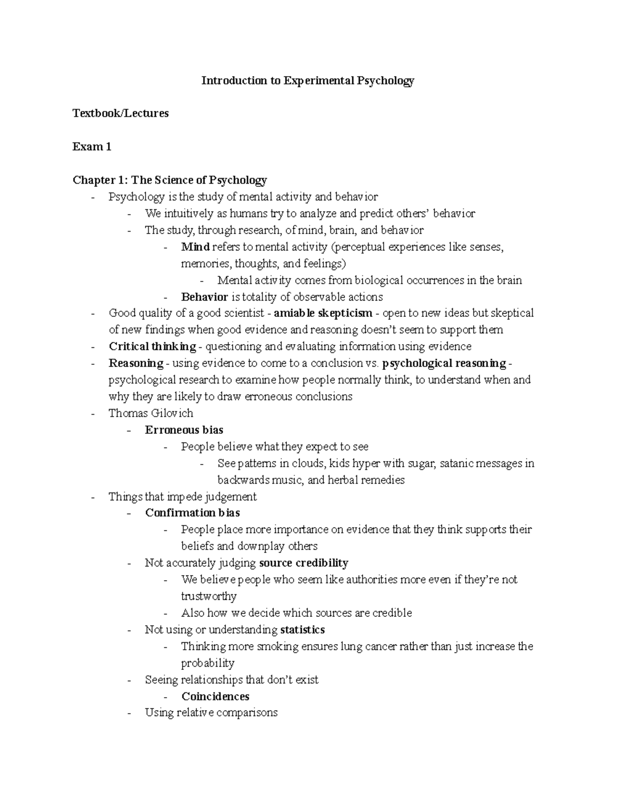 PSYC 001 - Midterm 1 Textbook Study Guide - Introduction To ...