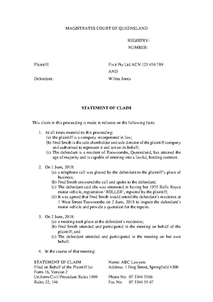 Example 2 Statement of Claim Tutorial 3 - Warning: TT: undefined ...