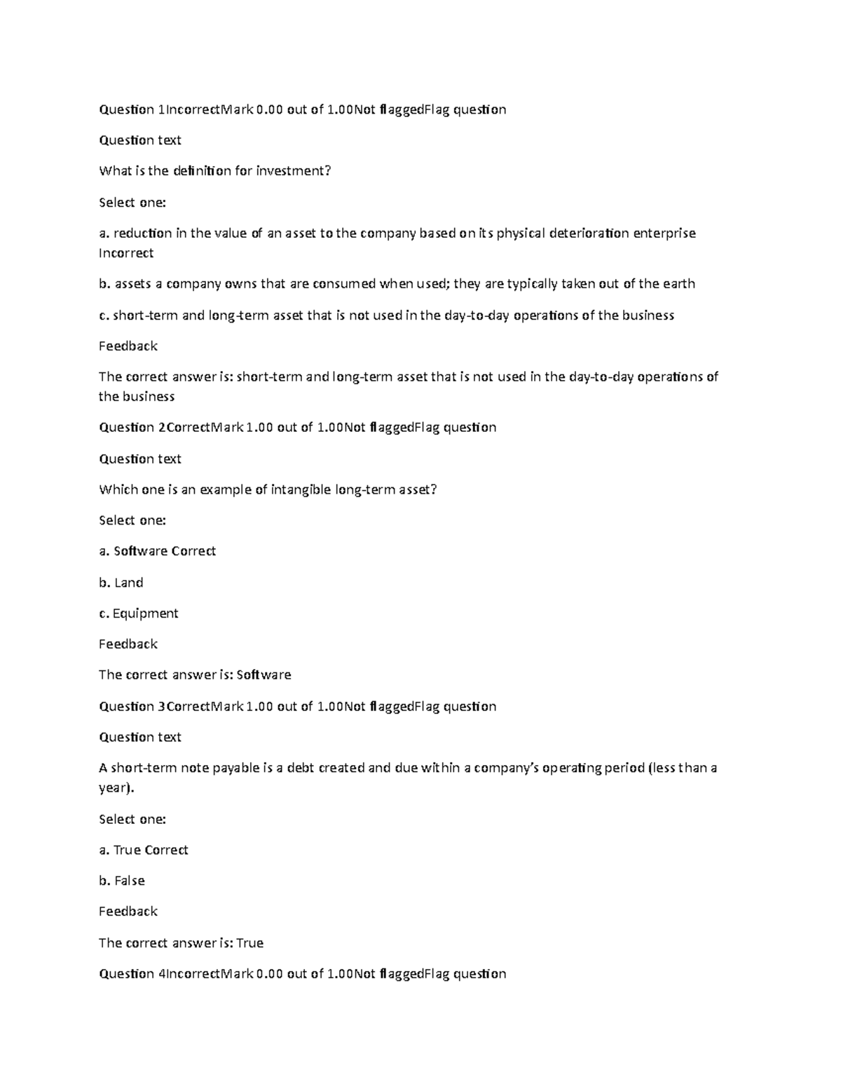 Self quiz Bus 1102 unit 5 - Question 1IncorrectMark 0 out of 1 ...