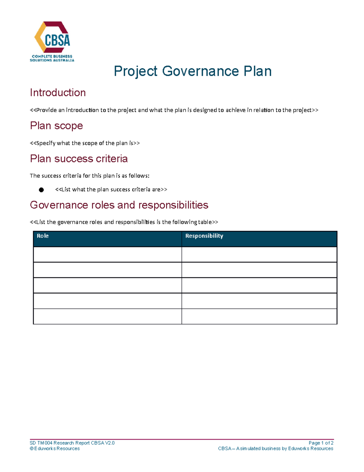 TM017 - Project Governance Plan CBSA V1.0 (ID 161419) - Project ...