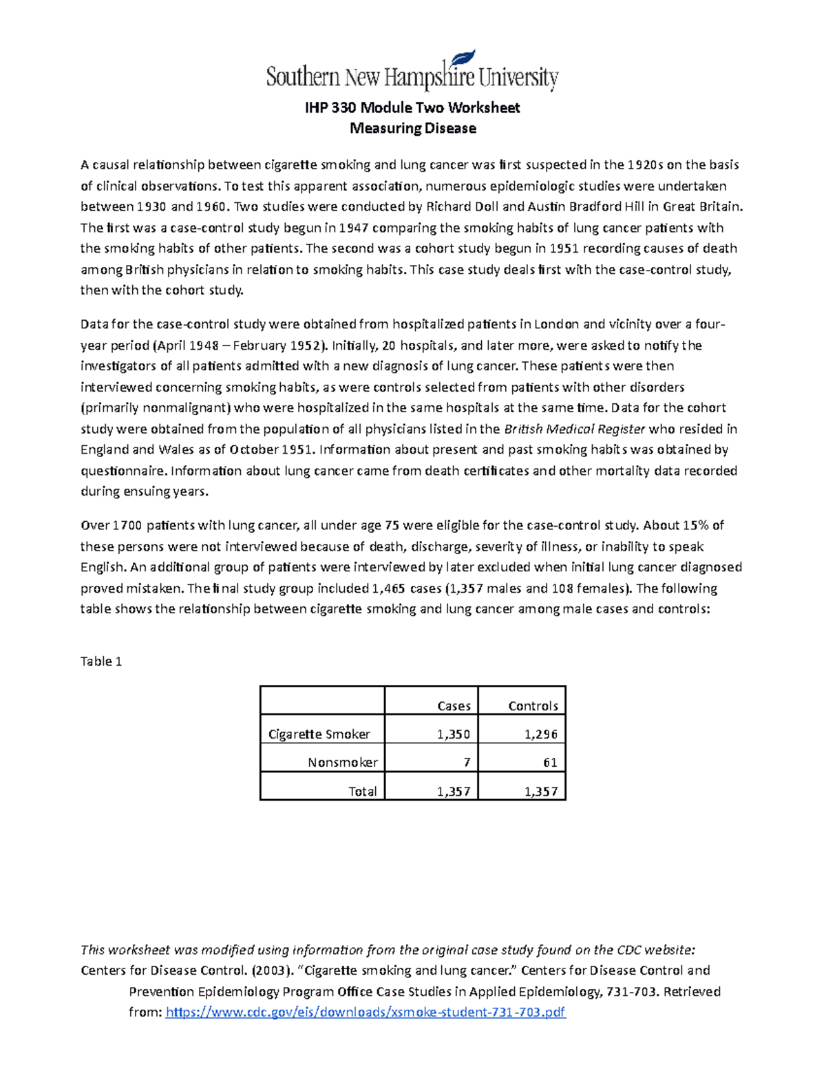IHP 330 Module Two Worksheet - IHP 330 Module Two Worksheet Measuring  Disease A causal relaionship - Studocu