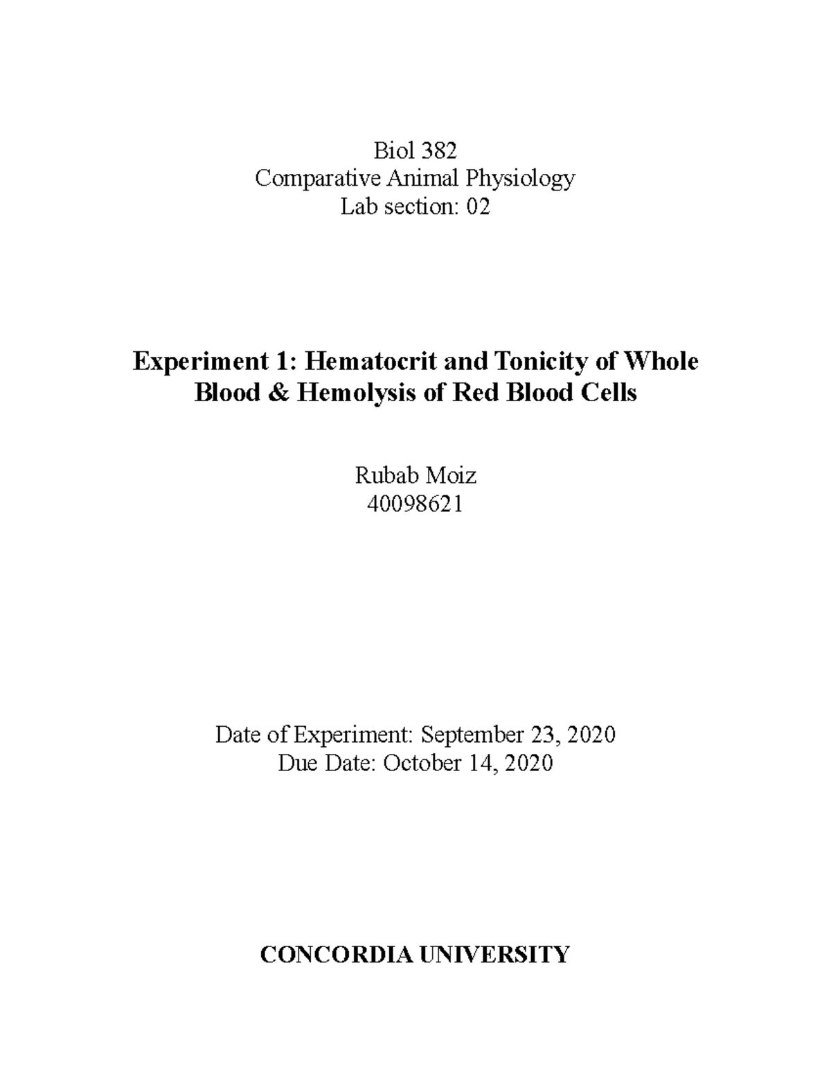 Biol 382 Lab 1 - Lab - Biol 382 Comparative Animal Physiology Lab ...