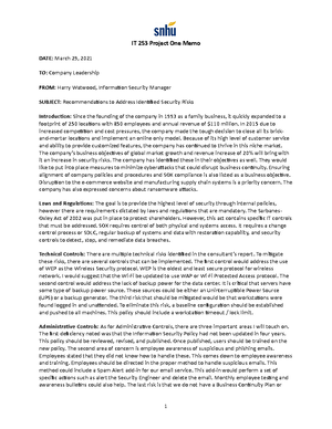 IT 253 Project One Memo Template - IT 253 Project One Memo Template ...