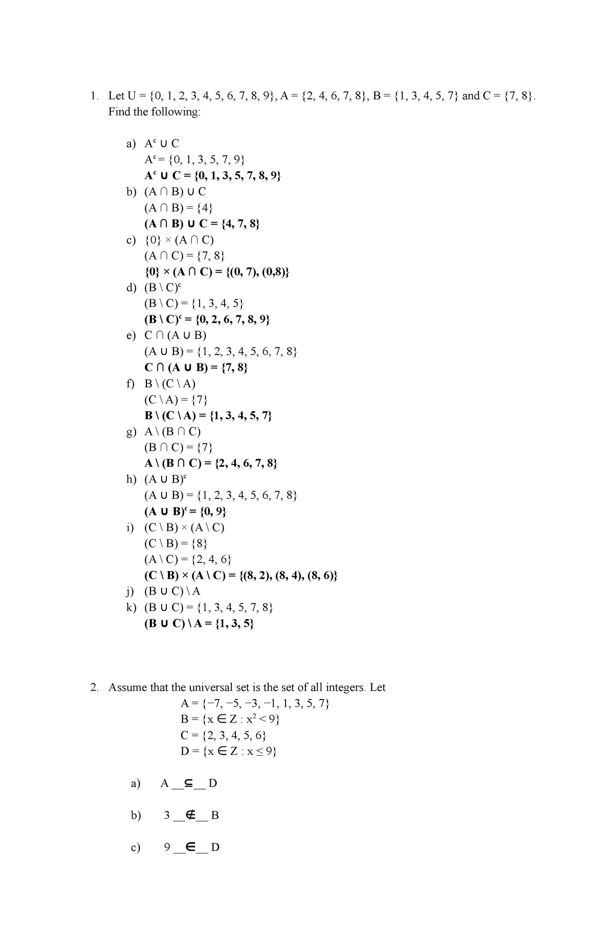 Assignment-2 - Lecture Notes 1 - Let U = {0, 1, 2, 3, 4, 5, 6, 7, 8, 9 ...