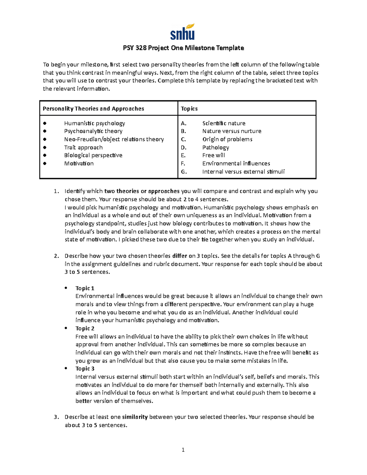 PSY 328 Project One Milestone Template (1) - PSY 328 Project One ...