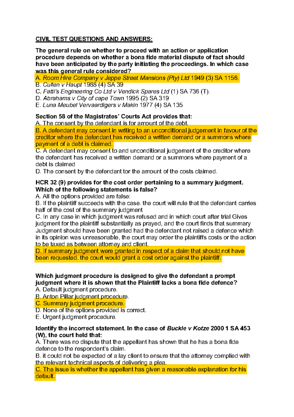 Civ multiple choice questions - CIVIL TEST QUESTIONS AND ANSWERS: The ...