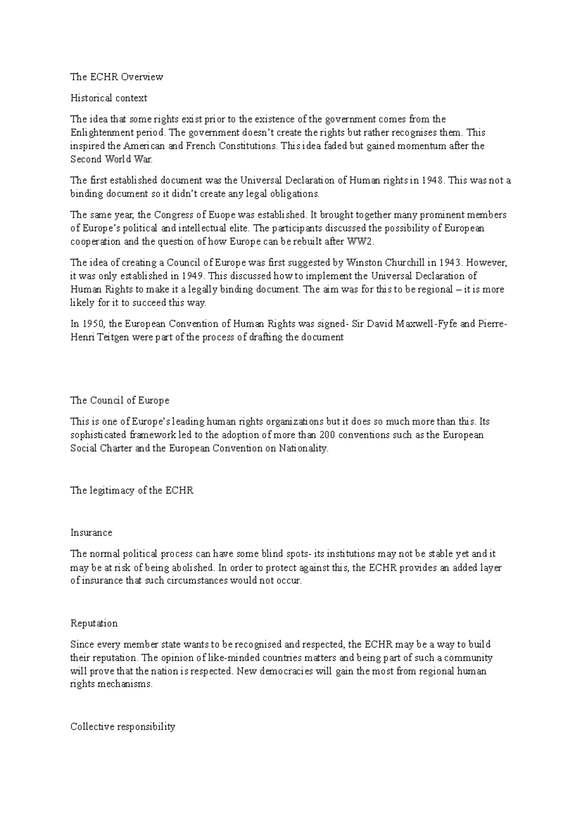 The ECHR Overview - Lectures notes for part 2 of the course - The ECHR ...