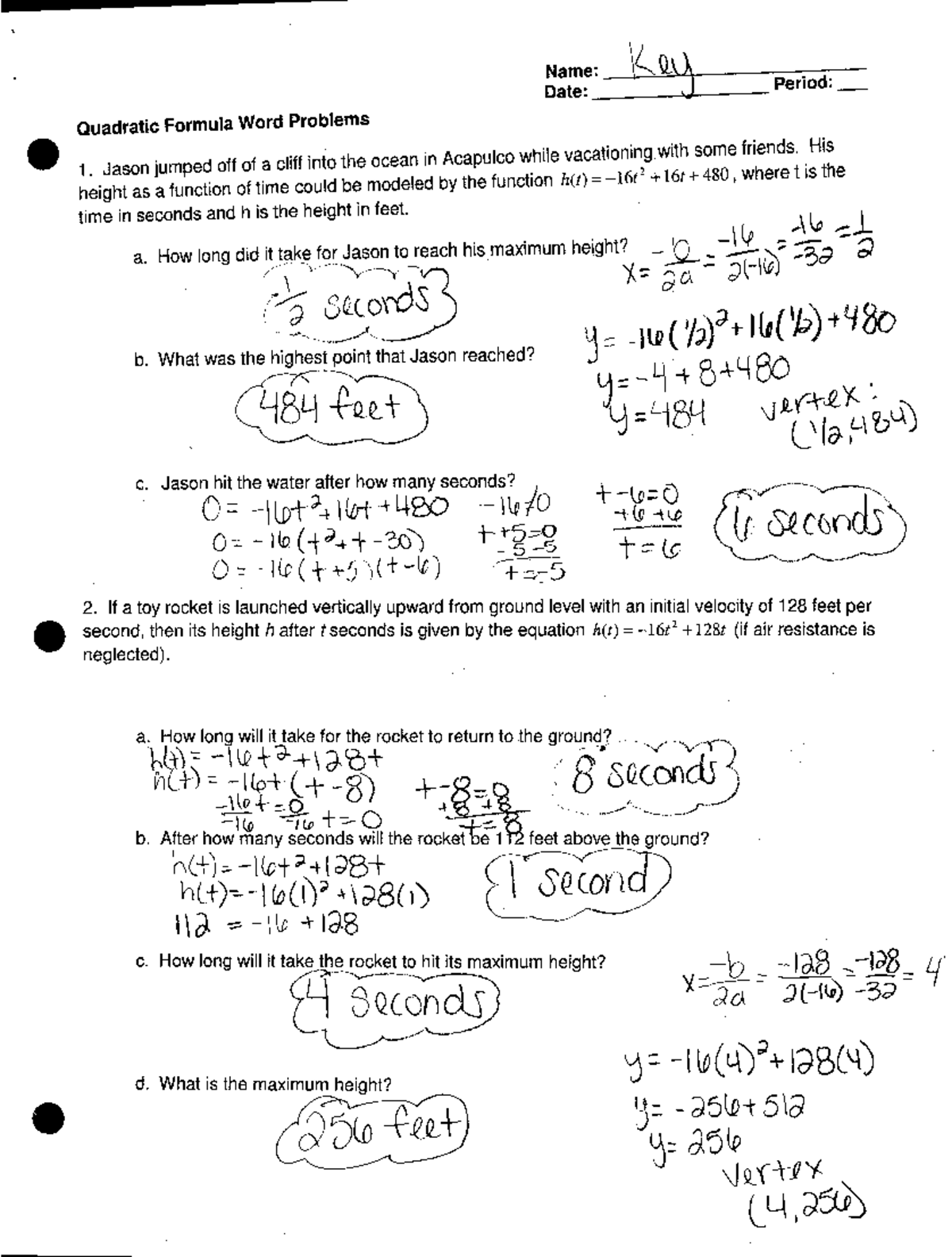 Applications of Quadratic Equations KEY yxovr 5 - civil engineering ...