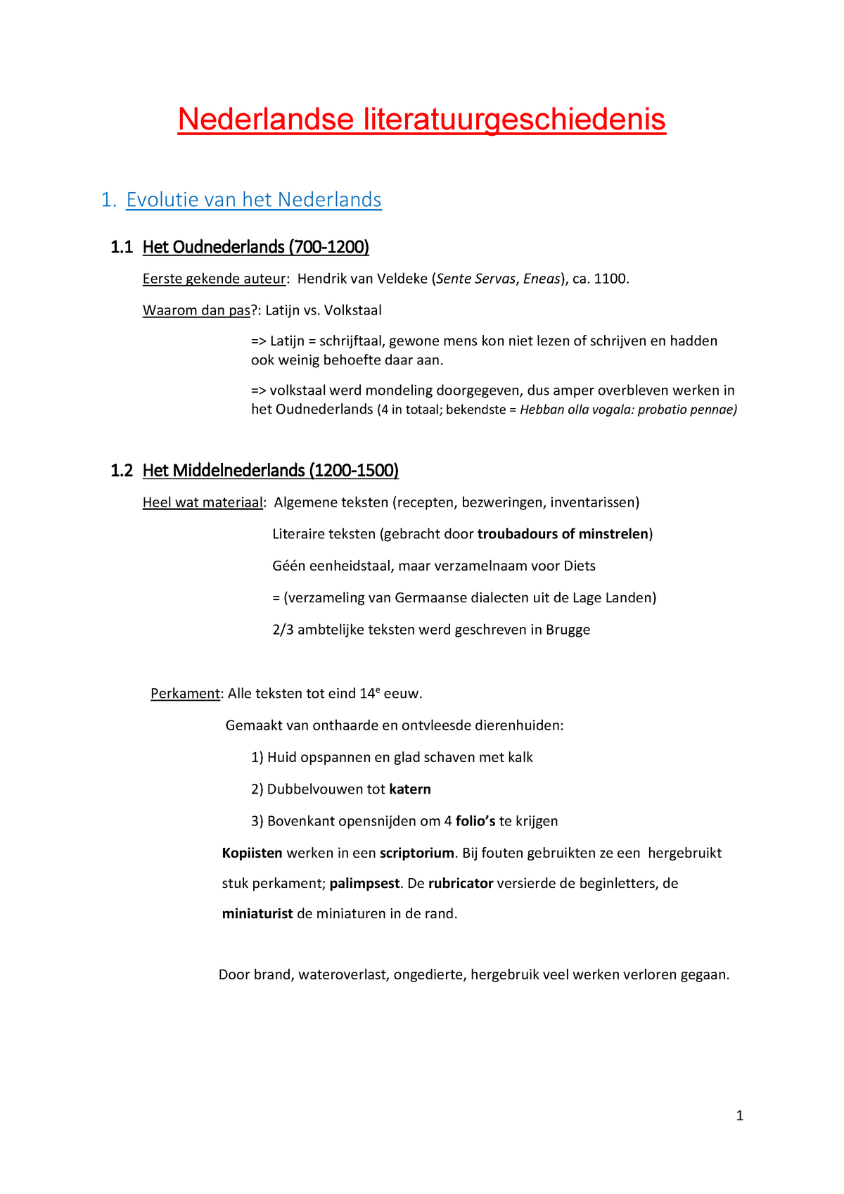 Vakstudie Nederlands 1: Nederlandse Literatuurgeschiedenis - Warning ...