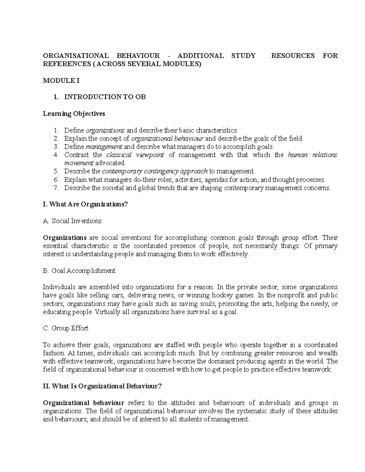 OB II - Lecture notes module 1 -5 - ORGANISATIONAL BEHAVIOUR ...