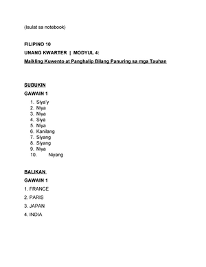 Q2 G4 Filipino M1 - Modyul - Filipino Ikalawang Markahan – Modyul 1 ...