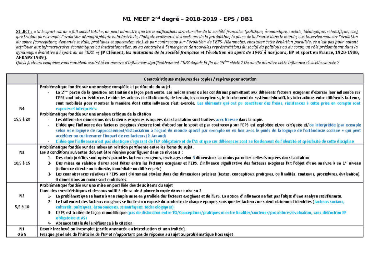 Bandeau DB1 - M1 MEEF 2nd degré – 2018-2019 - EPS / DB SUJET : « Si le