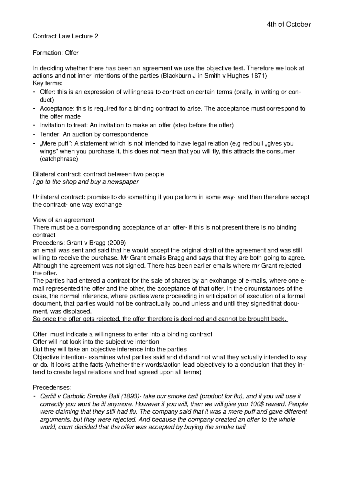 Contract Law Lecture 2 Contract Law Lecture 2 Formation Offer In Deciding Whether There Has Contract Law Lecture 2 Contract Law Lecture 2 Formation Offer In Deciding Whether There Has