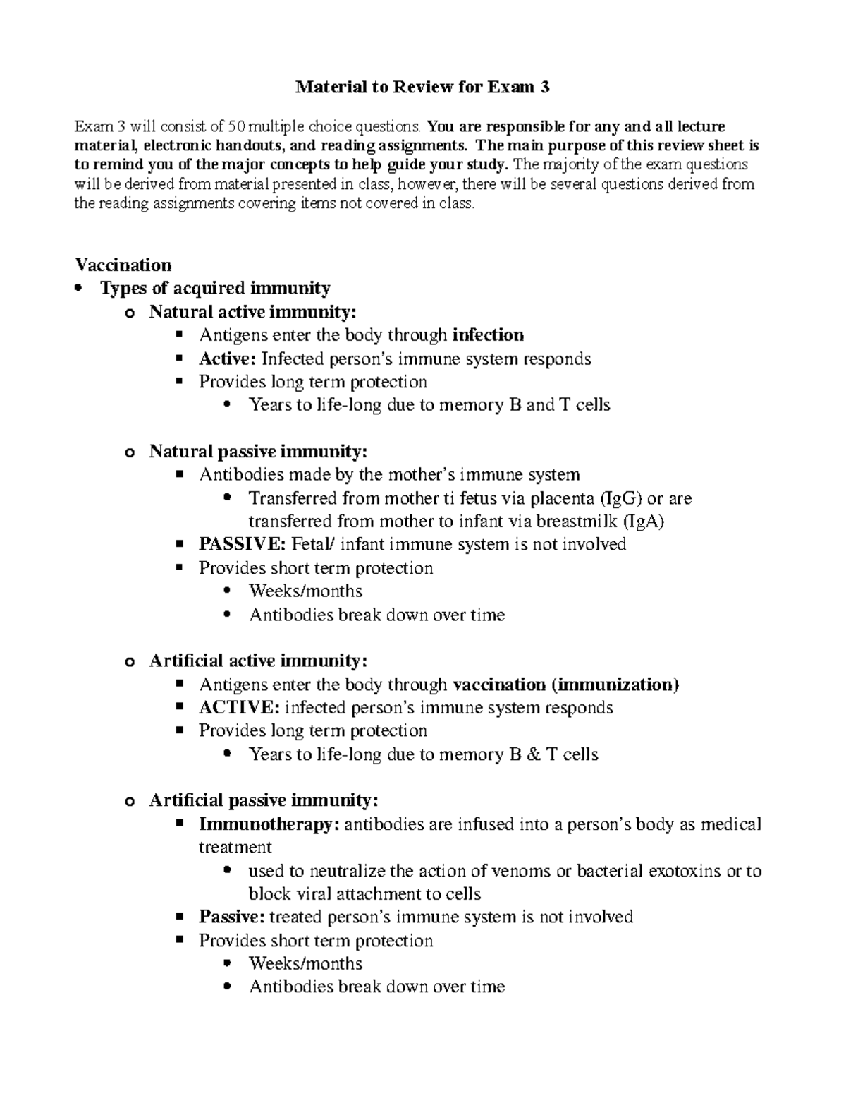 MBI Study Guide For Exam 3 F17 - Material To Review For Exam 3 Exam 3 ...