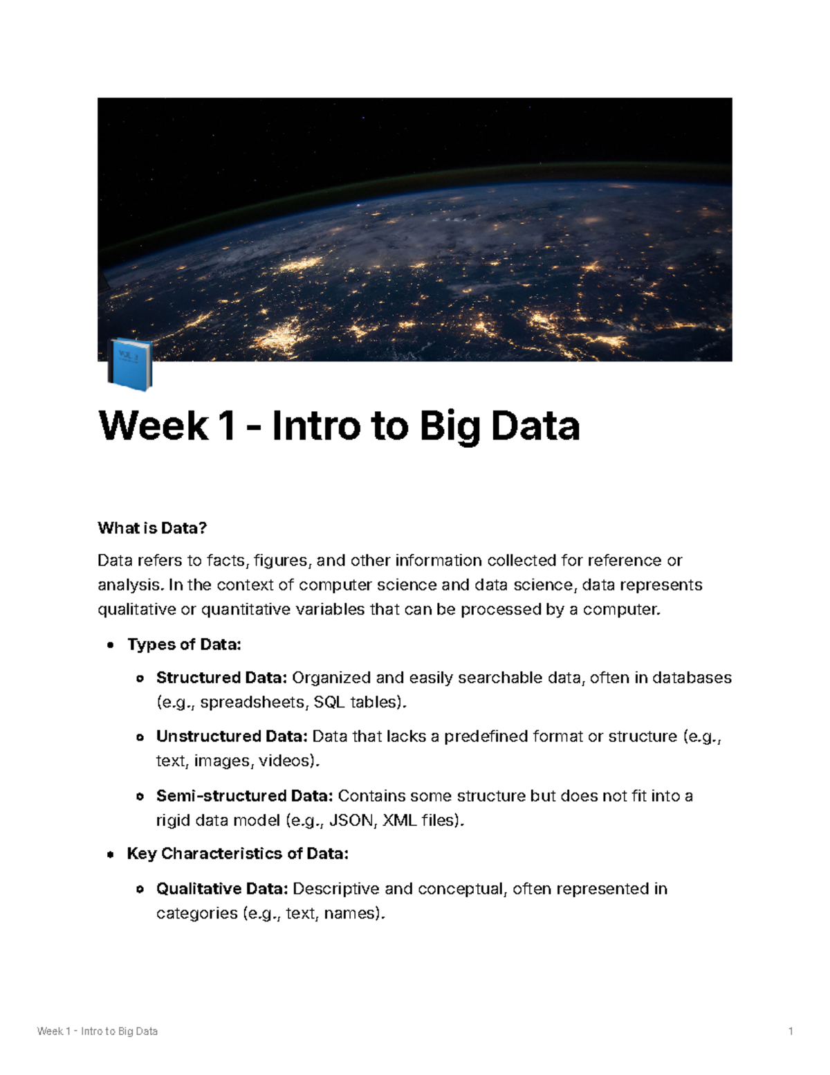 Bigdata AI Week 1 Notes - 📘 Week 1 - Intro to Big Data What is Data ...