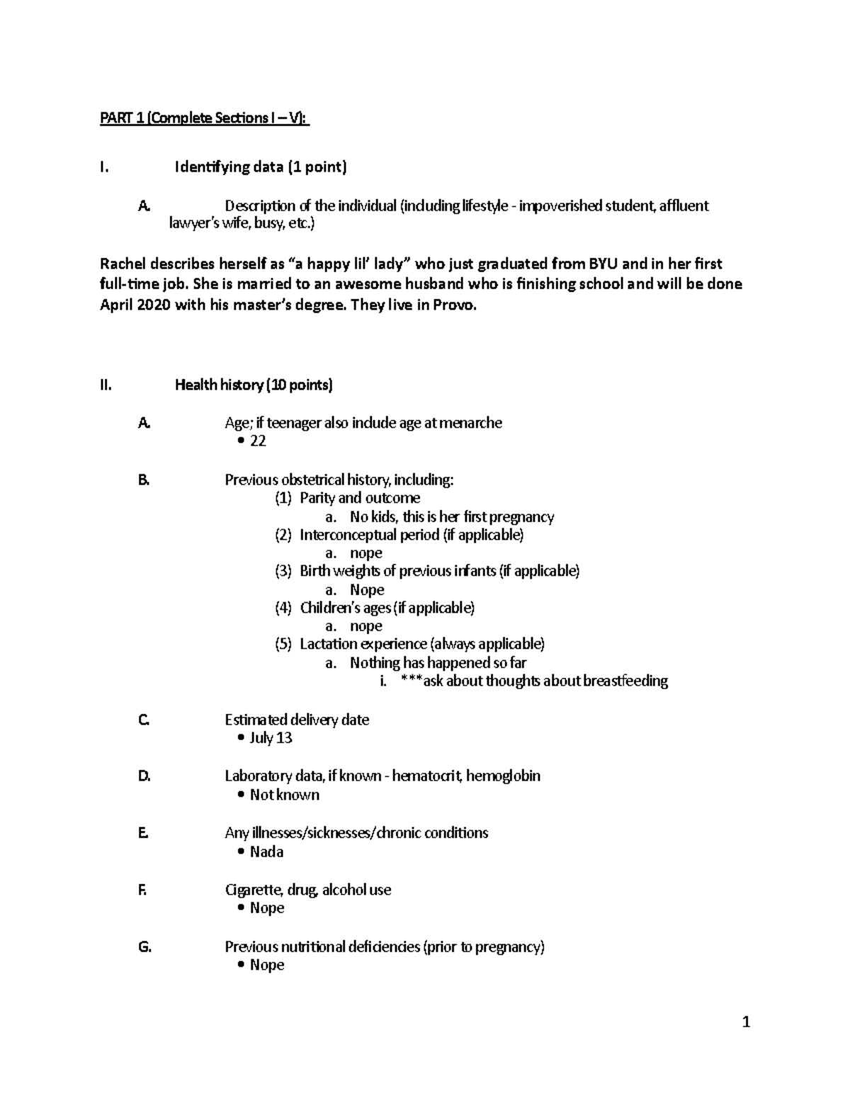 Pregnancy Project part 1 done PART 1 Sections I V) I