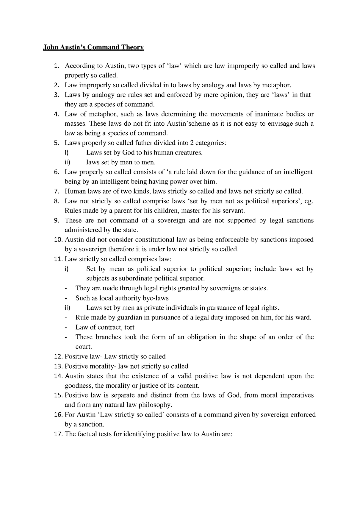 Jurisprudence- John Austin's command theory - MMU - Studocu