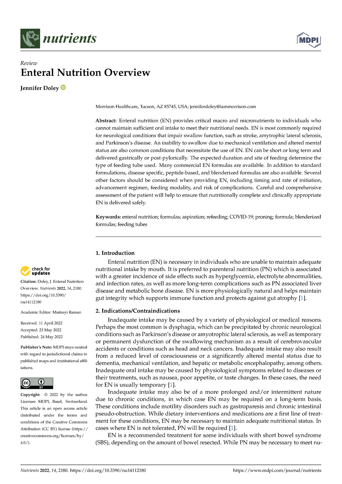 Nutrients - Enteral Nutrition Overview - Citation: Doley, J. Enteral ...