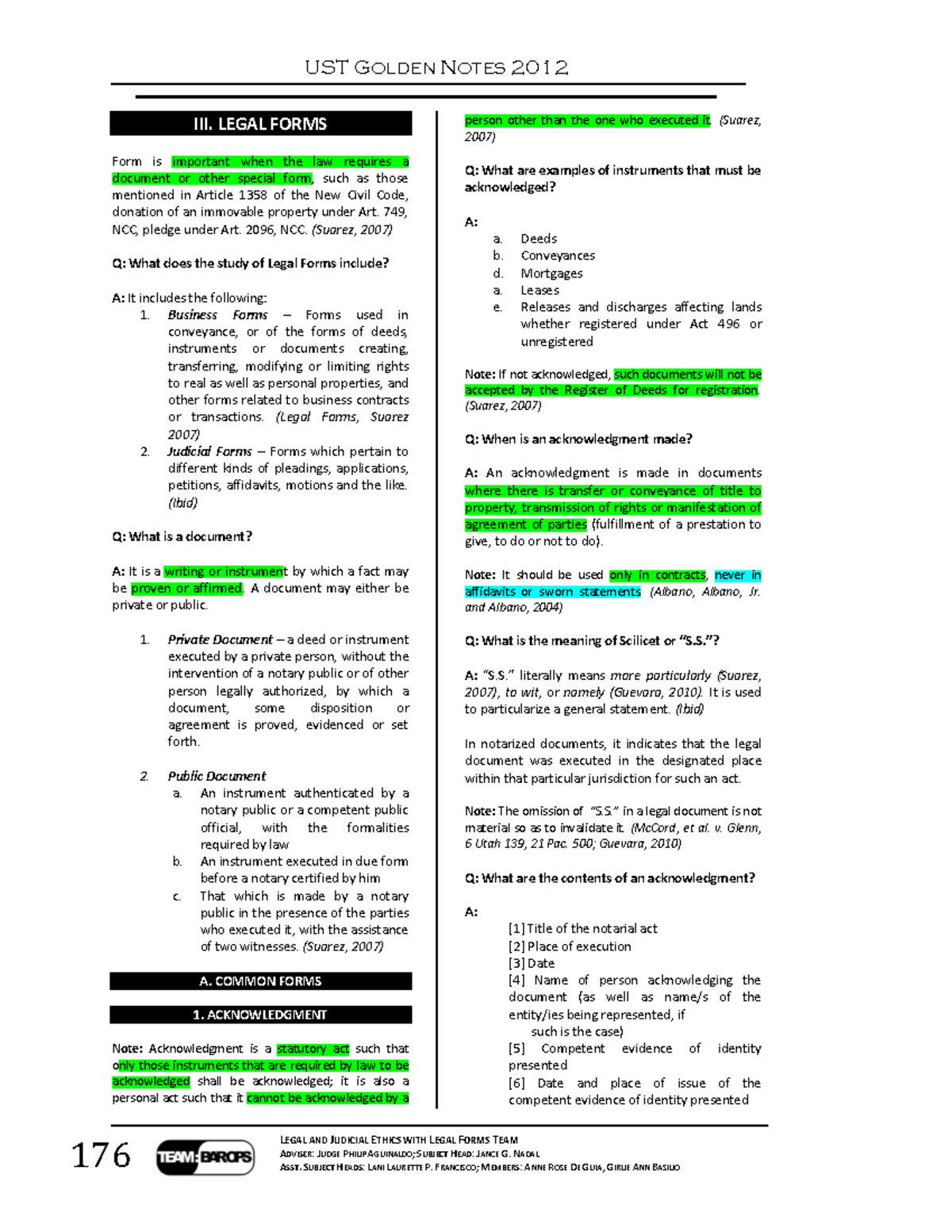 Legal forms golden notes UST GOLDEN NOTES 2012 176 LEGAL AND