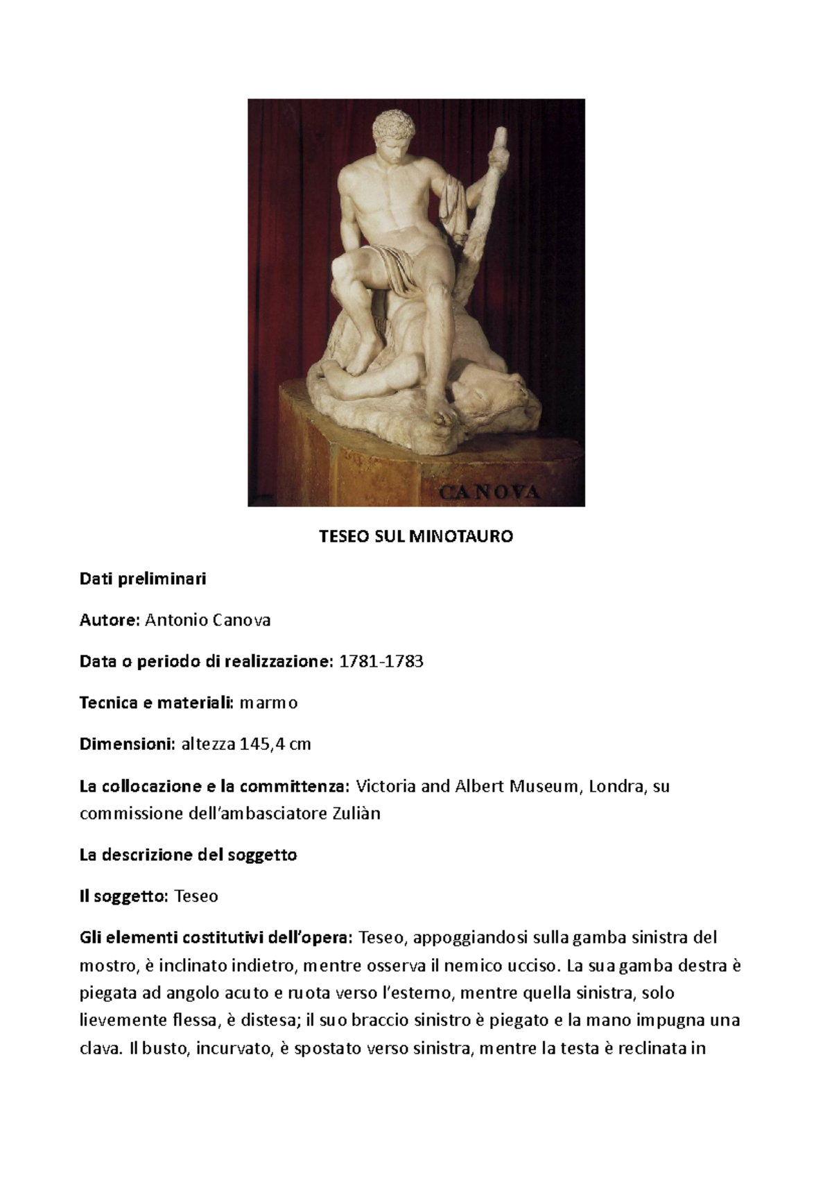 Teseo sul Minotauro Lettura dell'opera d'arte TESEO SUL MINOTAURO