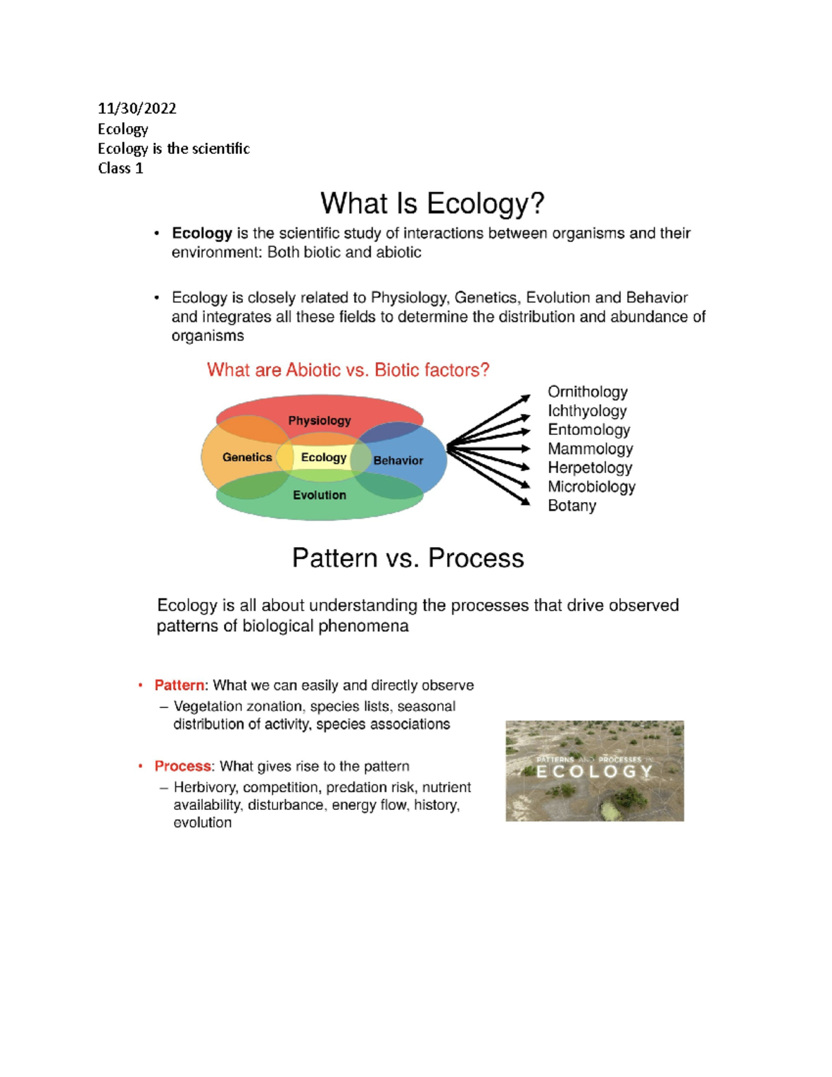 Ecology Exam 1 2022 - Test 1 - BISC 313 - 11/30/ Ecology Ecology Is The ...