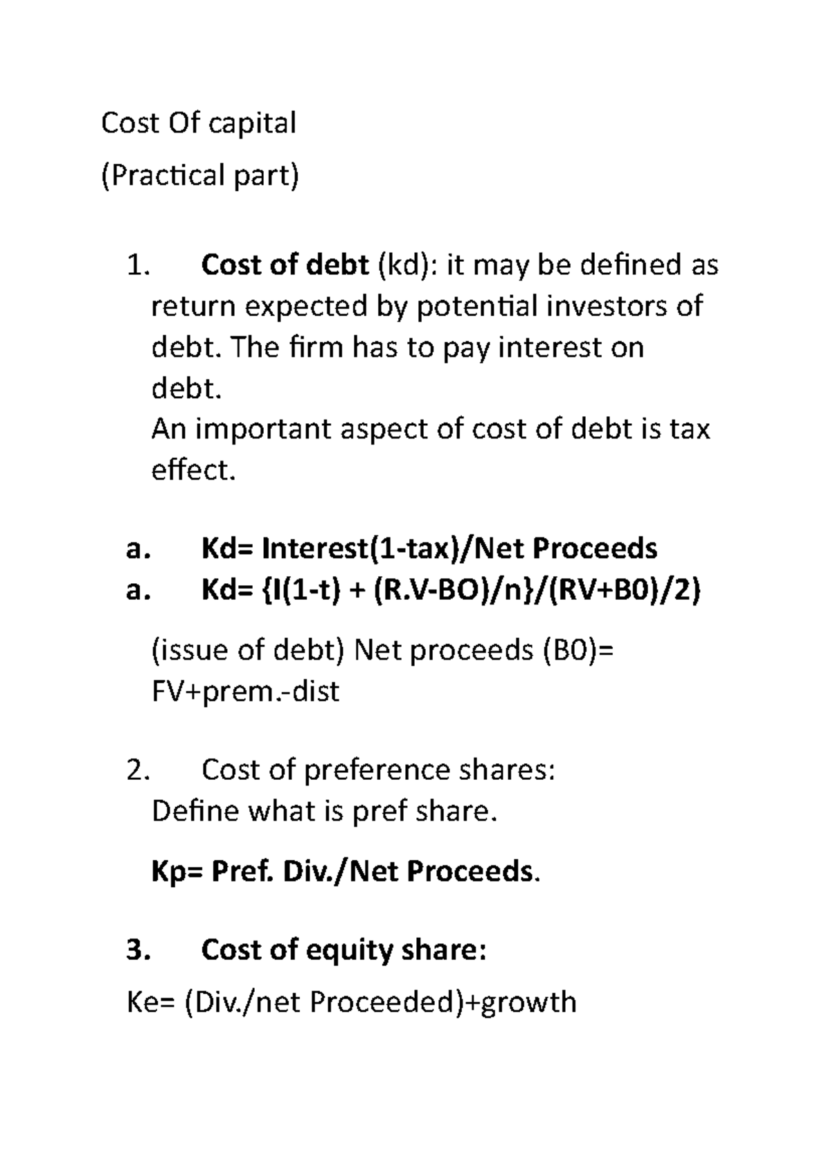 Cost Of capital Cost Of capital (Practical part) Cost of debt (kd