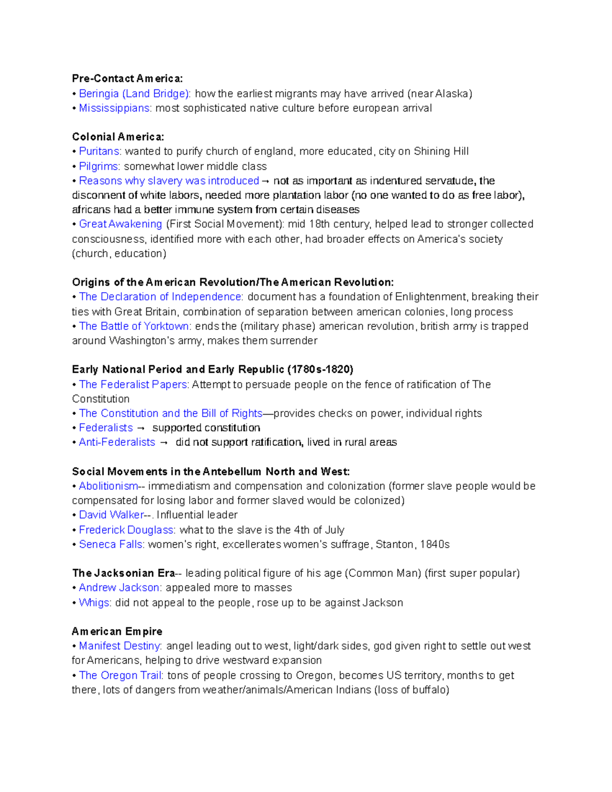 HIST 1010 Final Study Guide, Baker - Pre-Contact America: Beringia ...
