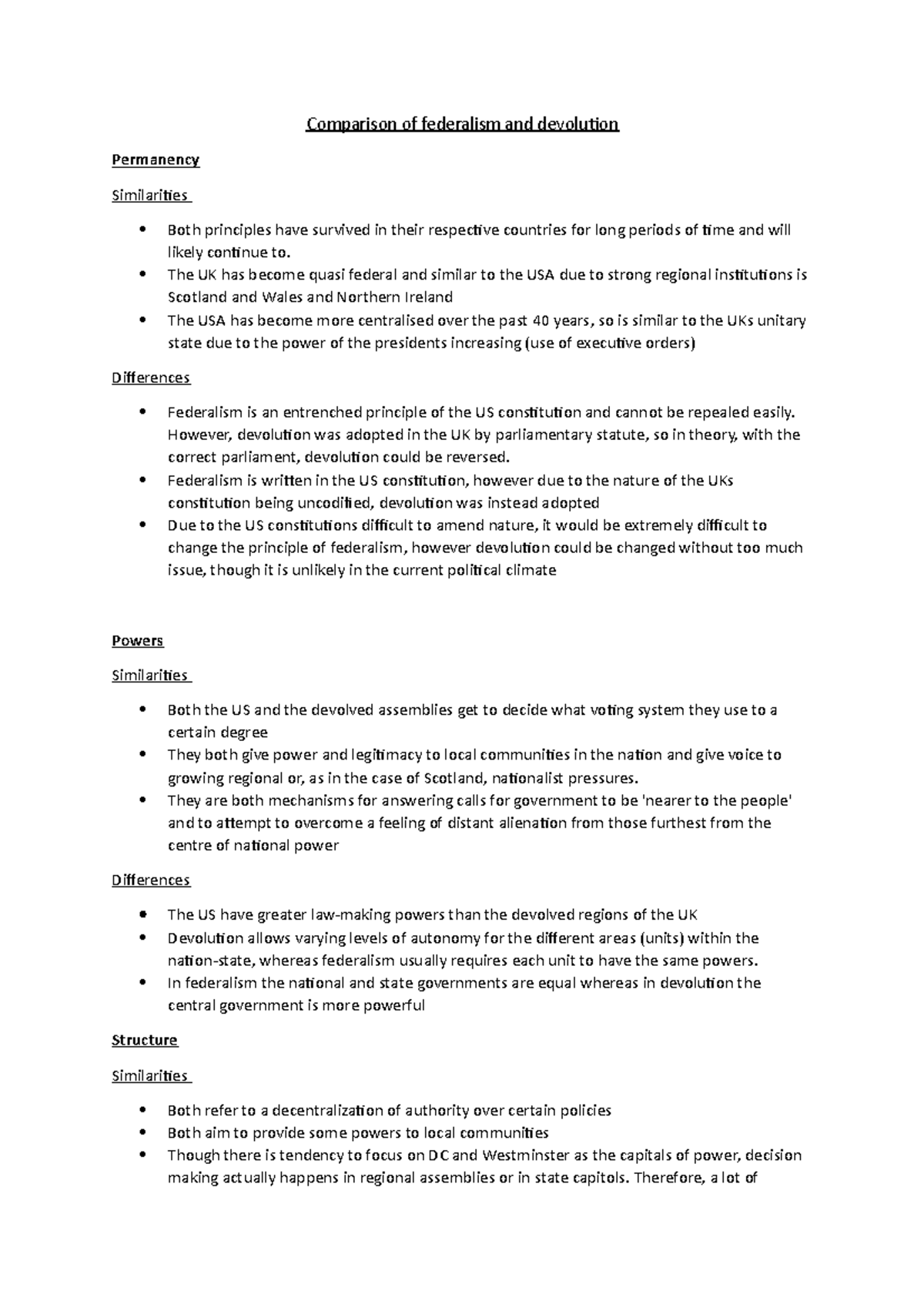 federalism vs devolution a level politics essay