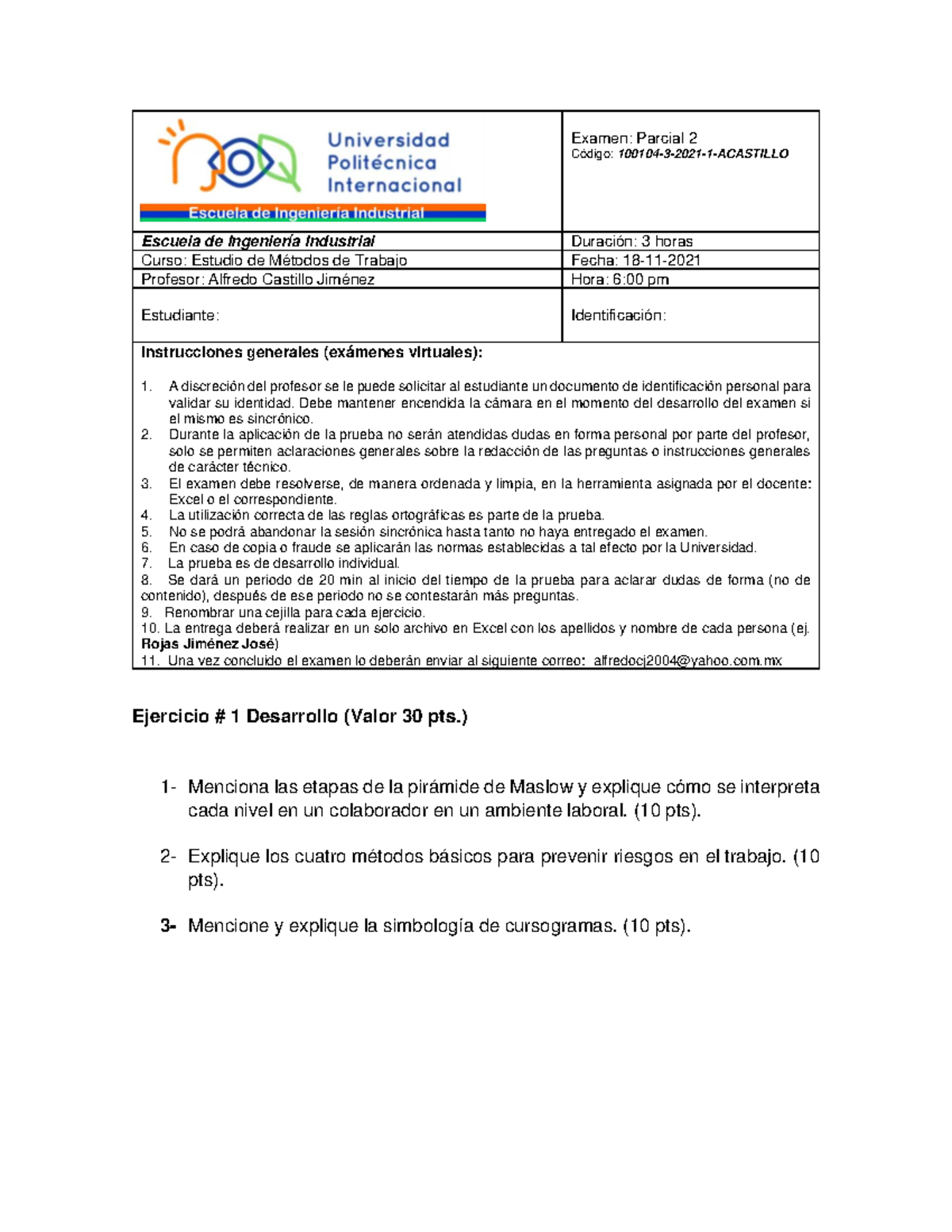 Examen segundo parcial III 2021 Metodos - Examen: Parcial 2 Código ...