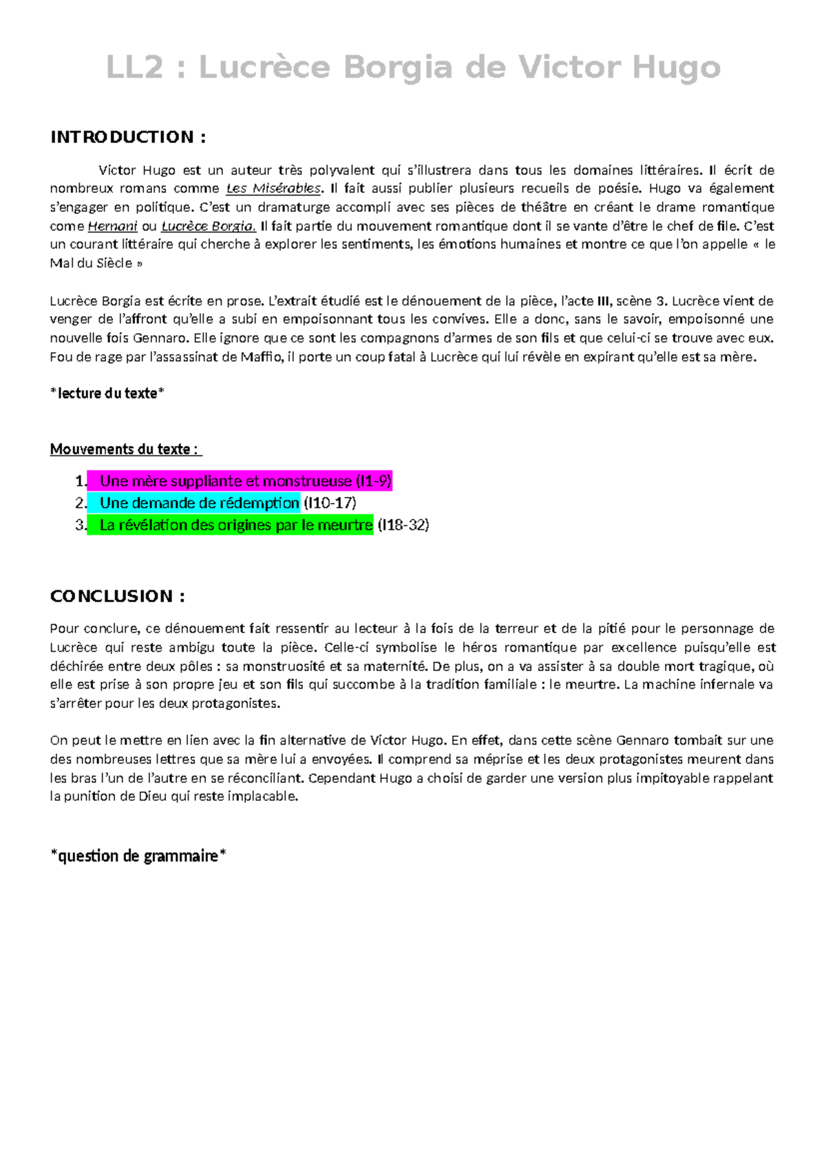 Fiche LL2 - LL2 : Lucrèce Borgia de Victor Hugo INTRODUCTION : Victor ...