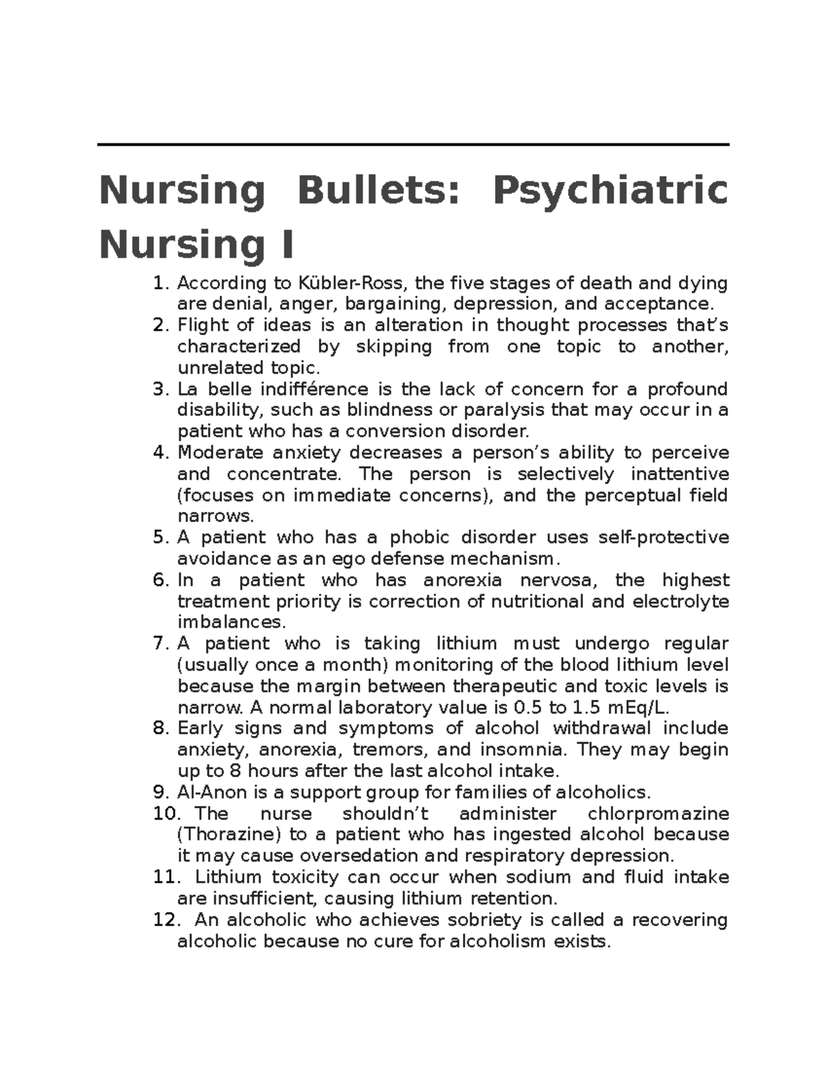 Psychiatric Nursing 1 Bullets - Nursing Bullets: Psychiatric Nursing I ...