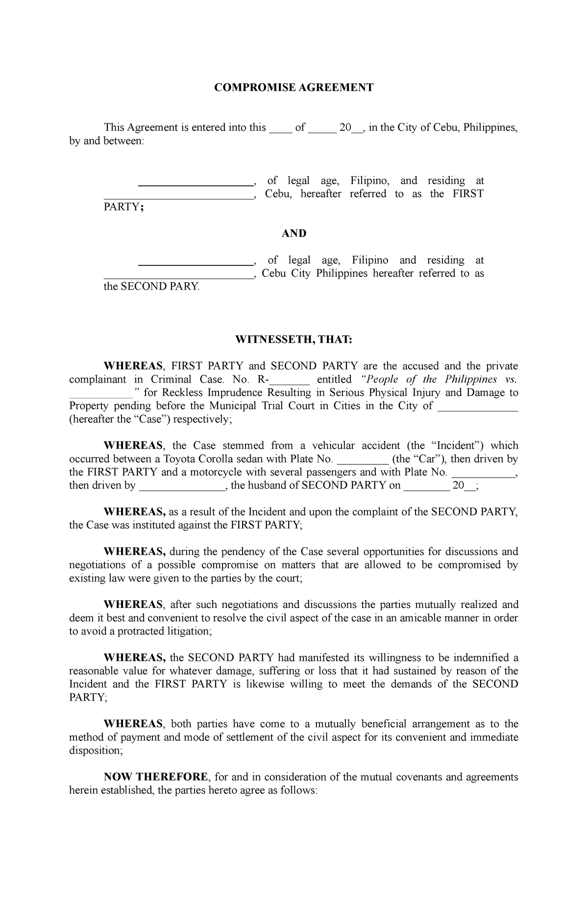 Compromise-Agreement Criminal Case - COMPROMISE AGREEMENT This ...