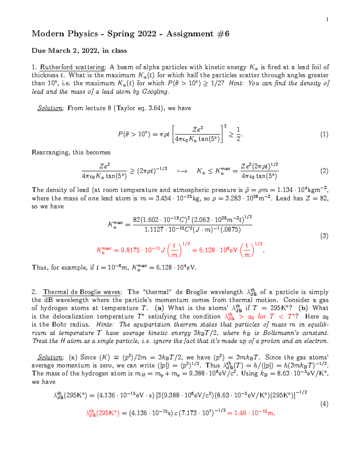 Hw6-solutions - Hw 6 - 1 Modern Physics - Spring 2022 - Assignment Due ...