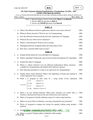 R161107112017 Previous question papers in C programming