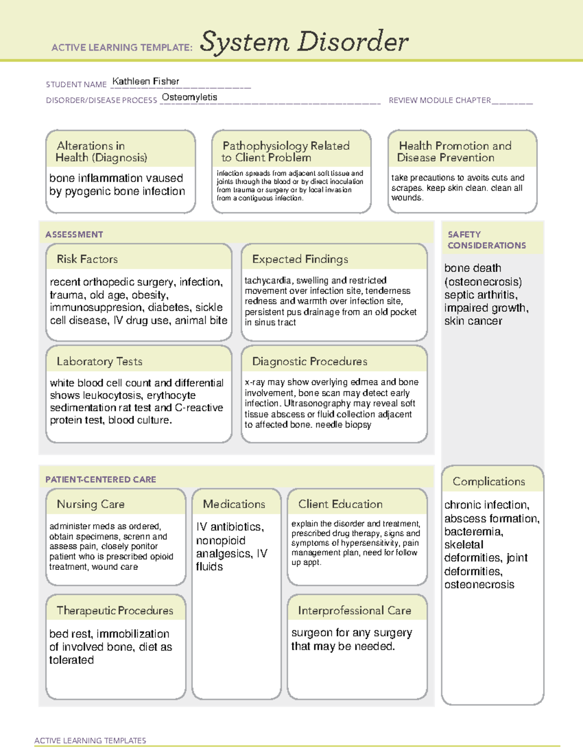 Systemdisorder osteomyletis - ACTIVE LEARNING TEMPLATES System Disorder ...