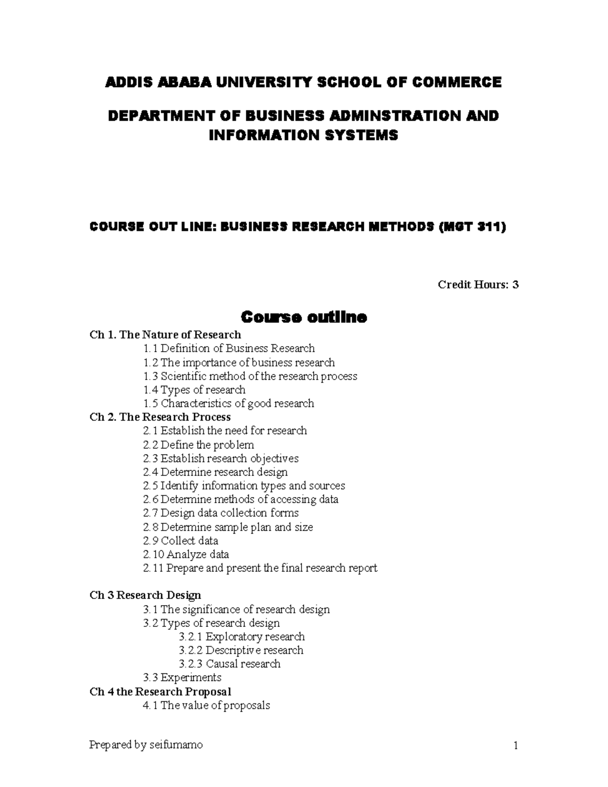 Business Research Final Edited 311 - ADDIS ABABA UNIVERSITY SCHOOL OF ...