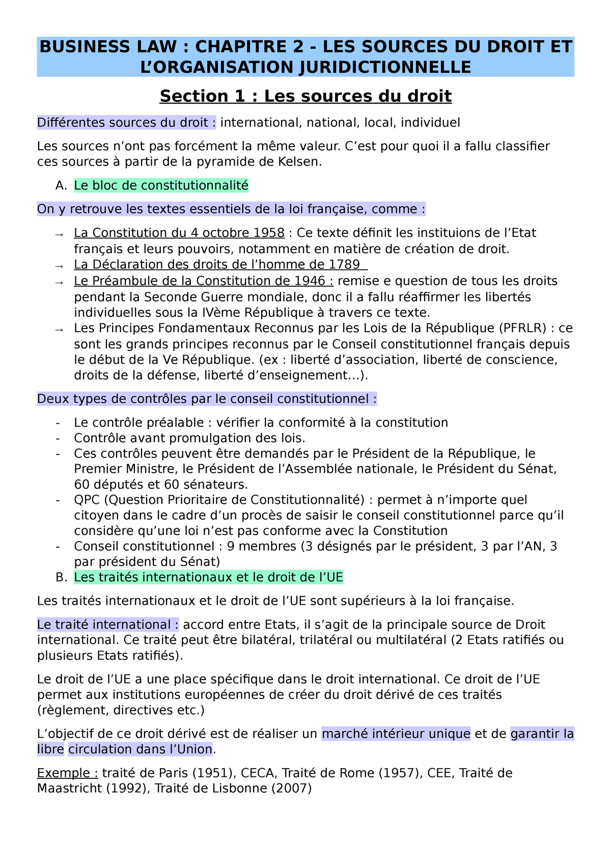 Chapitre 2 - LES Sources DU Droit ET L’ Organisation Juridictionnelle ...