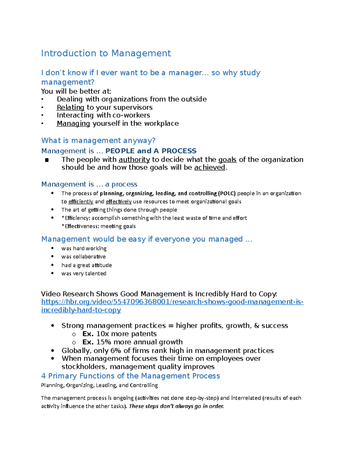 Chapter 1 Notes - Introduction to Management I don’t know if I ever ...