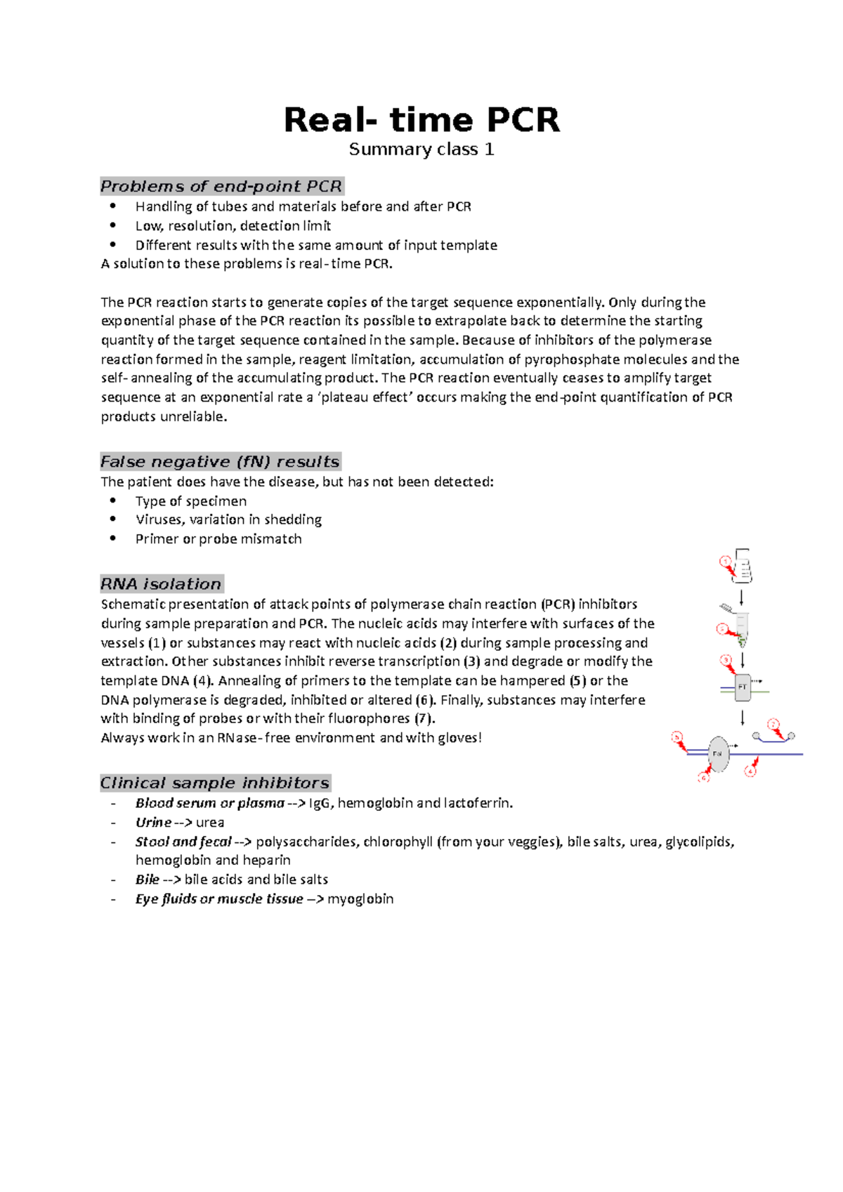 Real- time PCR summary - Real- time PCR Summary class 1 Problems of end ...