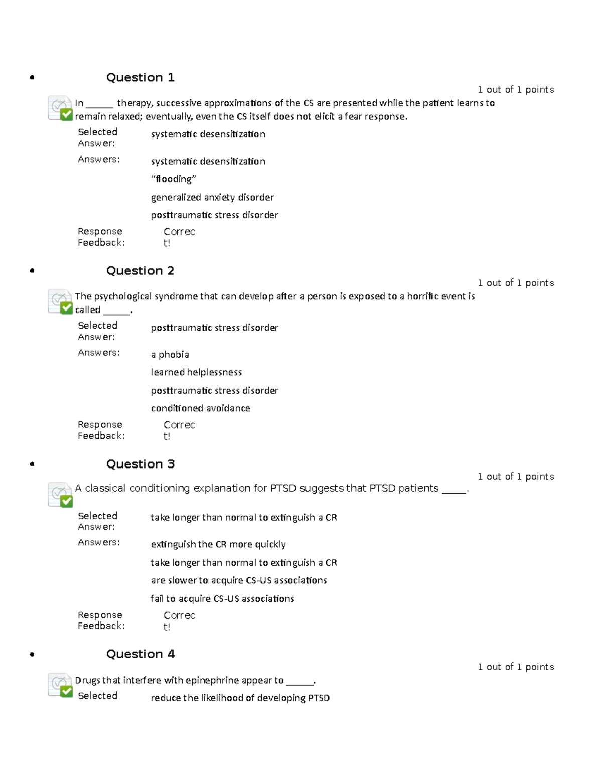 Quiz12 learning and memory Question 1 1 out of 1 points In