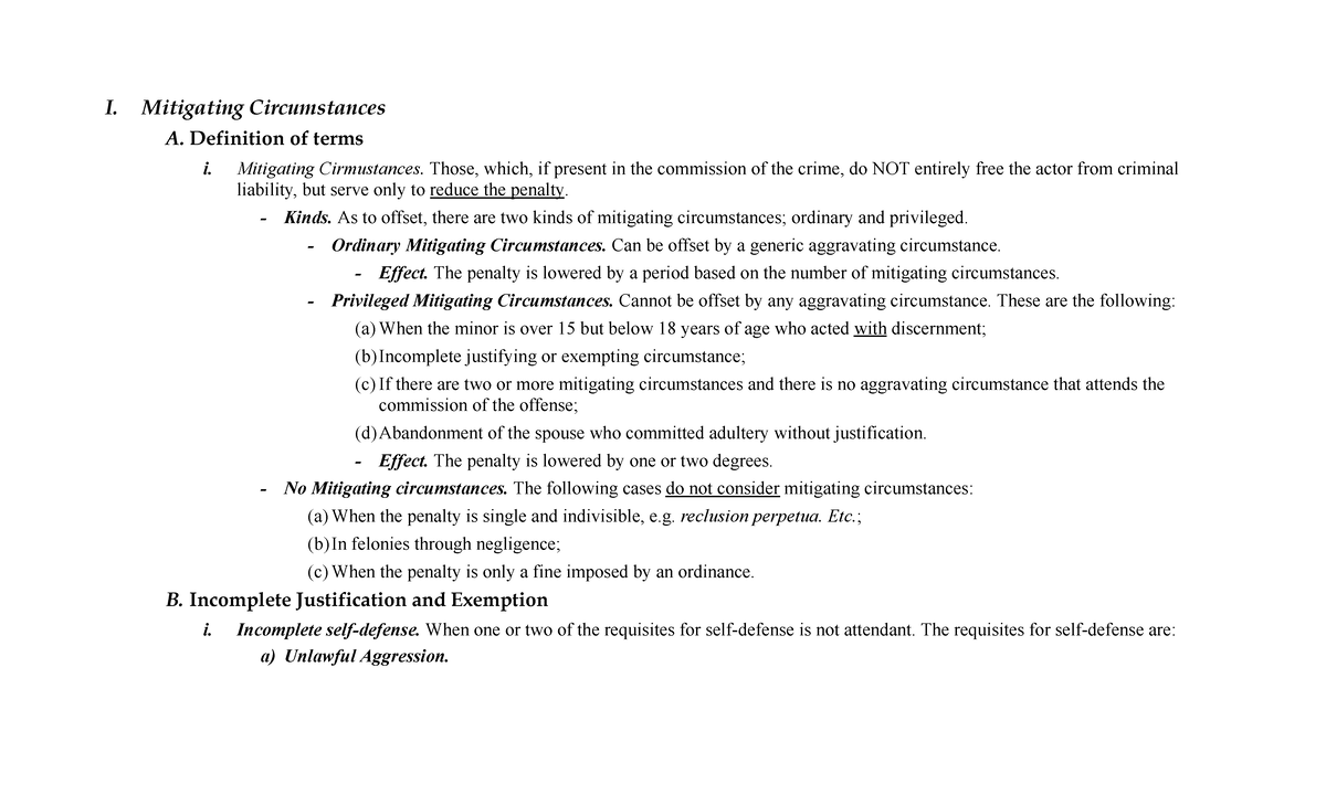 Mitigating-Circumstances - I. Mitigating Circumstances A. Definition of ...