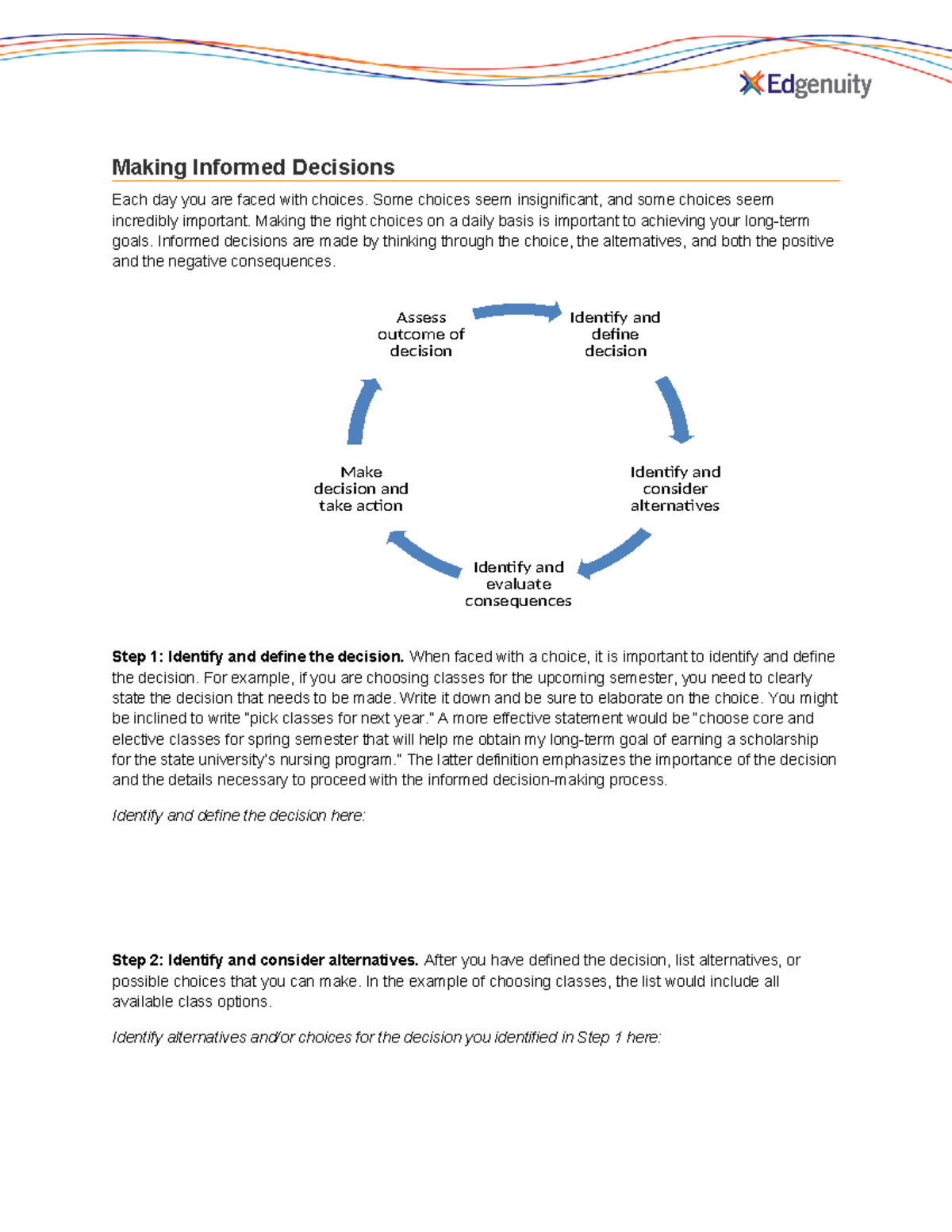 Decision Making Process Student Making Informed Decisions Each day