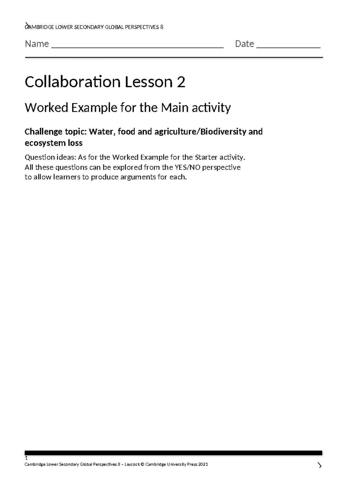 Collaboration Lesson 2 Worked Example for the Main activity - CAMBRIDGE ...