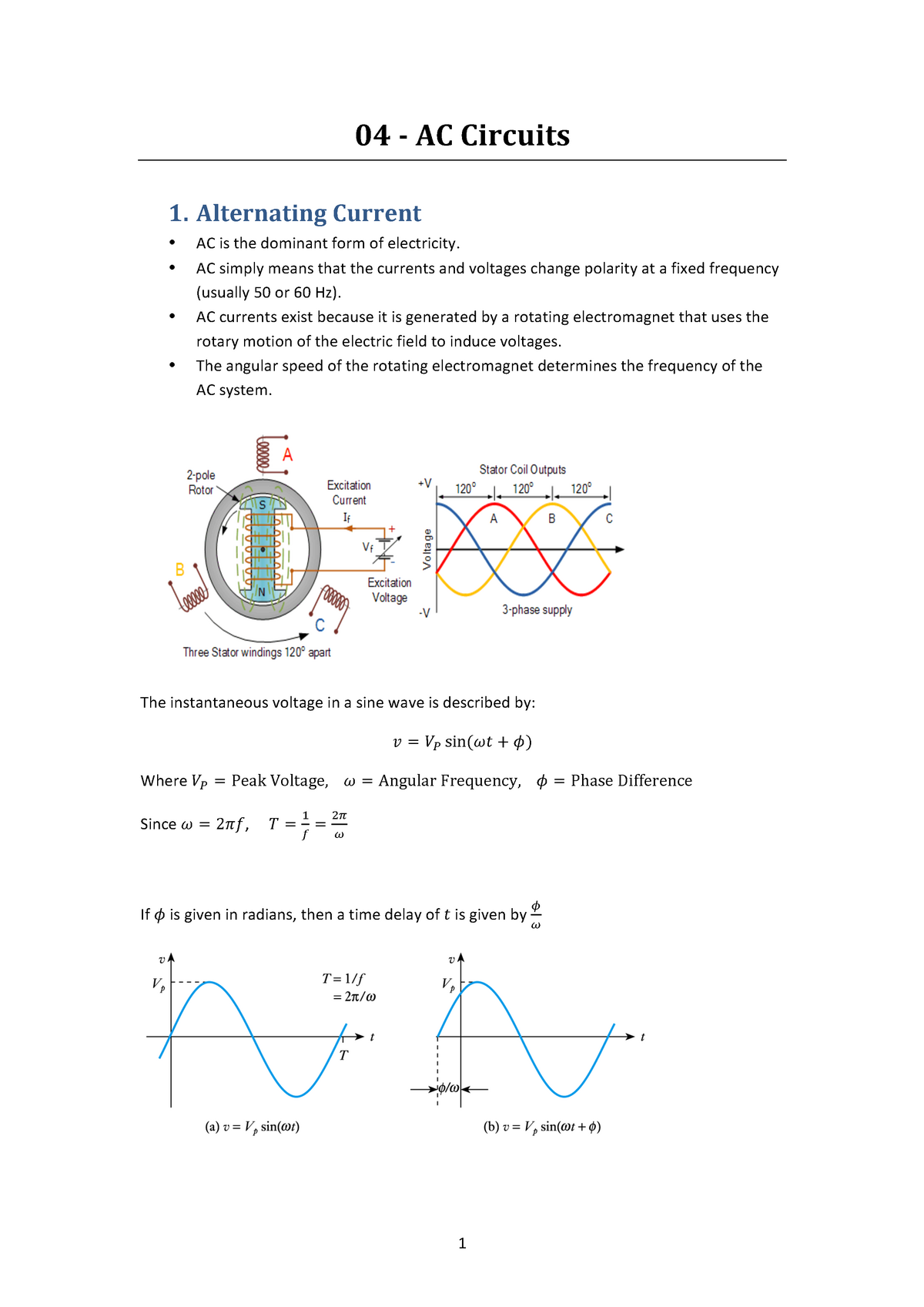 04 - AC Circuits - 04 -­‐ AC Circuits 1. Alternating Current AC Is The ...