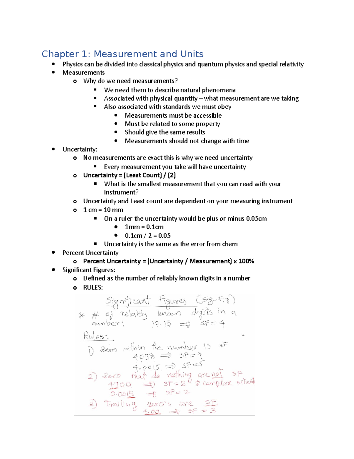 Chapter 1 And Intro - Notes - Chapter 1: Measurement And Units Physics ...