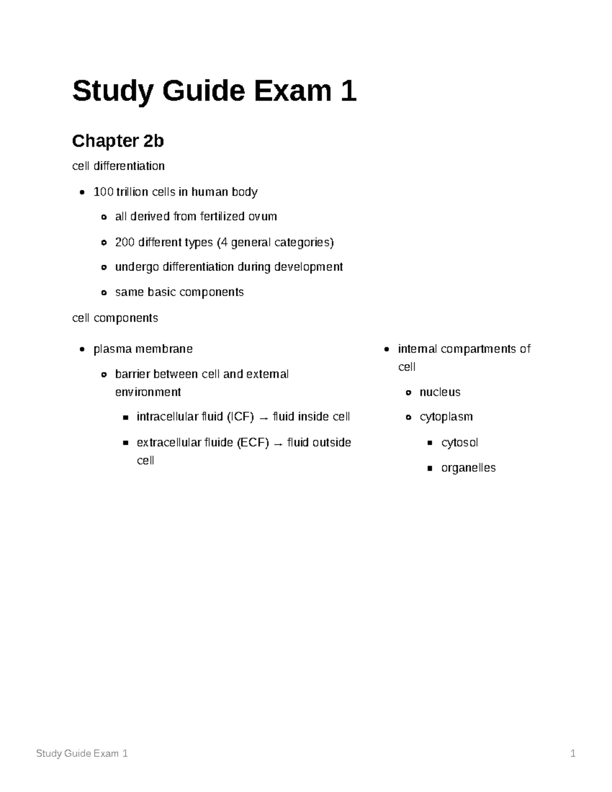 Study Guide Exam 1 - chapters 2, 3, 4, 5, 6 - Study Guide Exam 1 ...