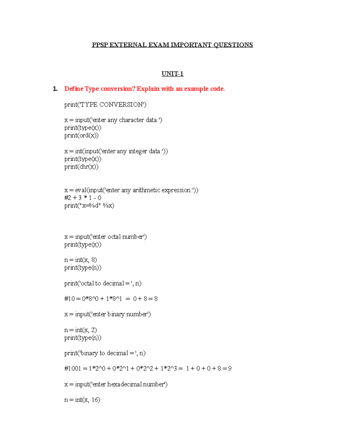 PPSP-External Exam Imp - PPSP EXTERNAL EXAM IMPORTANT QUESTIONS UNIT ...
